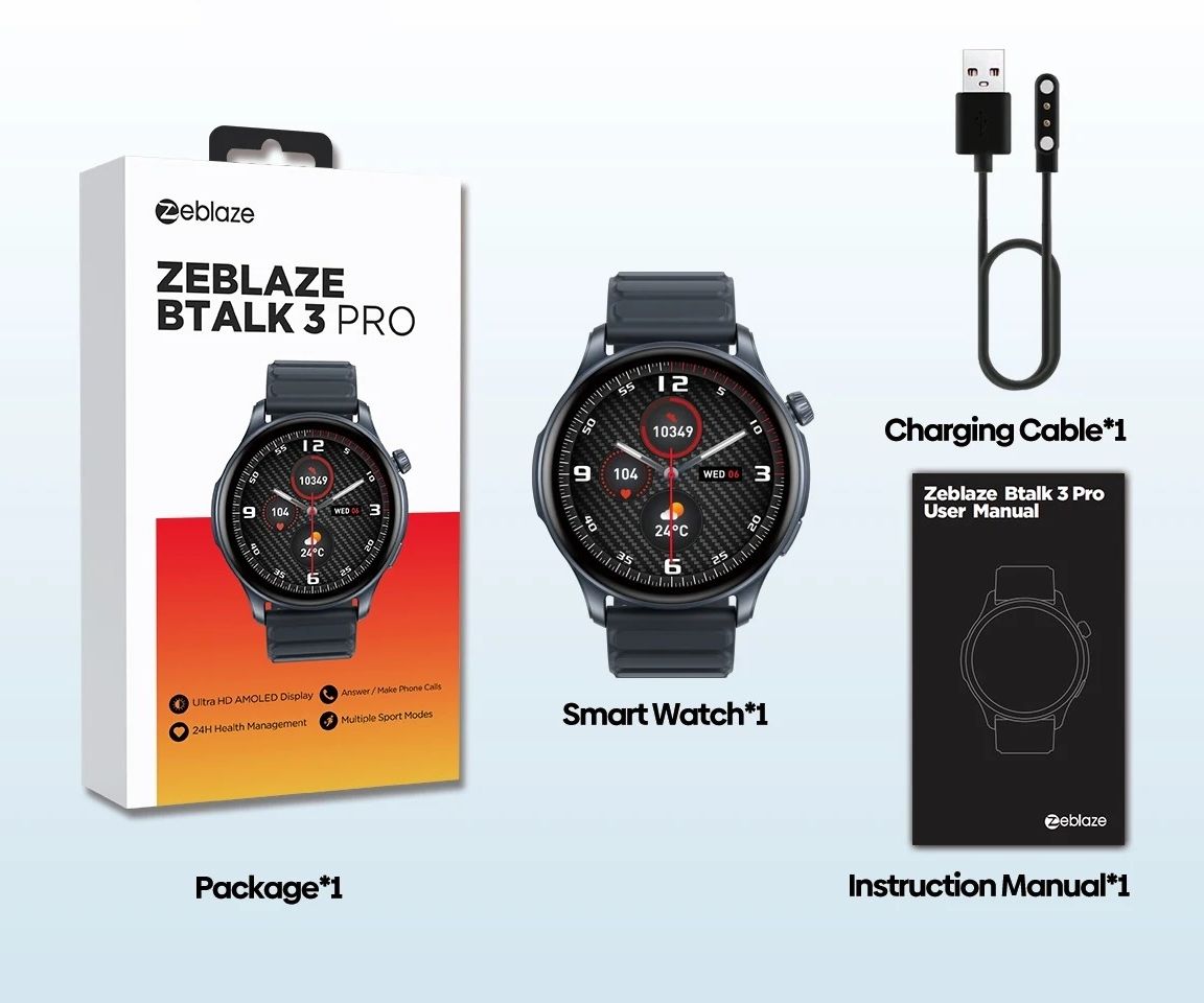 Zeblaze Btalk 3 Pro Smart Watch Ultra HD AMOLED Display Hi-Fi Bluetooth Calling Health and Fitness Tracking Smartwatch